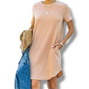 Yexipo Heathered Deep Blush Mini Shirt Dress with Pockets
